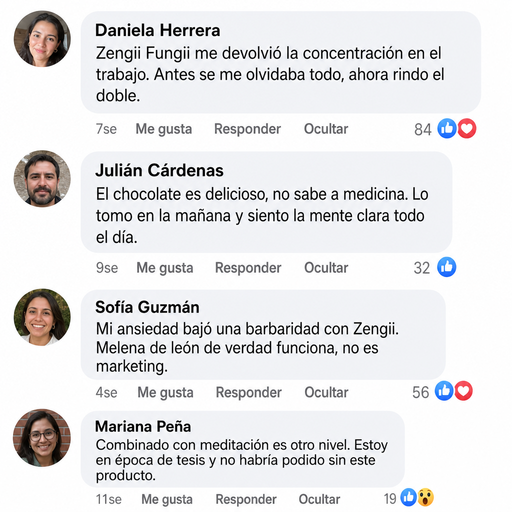Comentario 1 de clientas sobre Zengii Fungii Chocolate — Nutrición Cognitiva con Melena de León